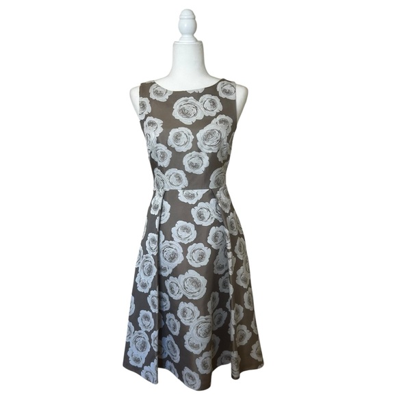 Hobbs London Veronica dress taupe ivory floral retro feminine  womens size 4 NEW - Picture 1 of 16